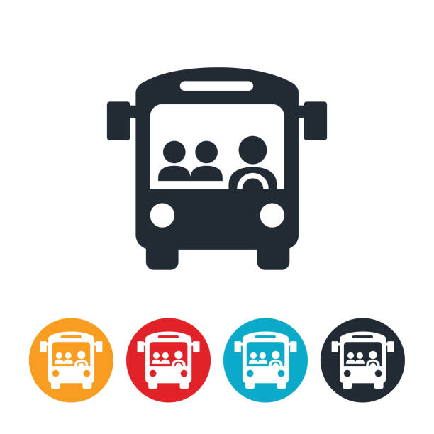 Public Buss Icon An icon of a public bus with passengers and a driver. public transportation stock illustrations