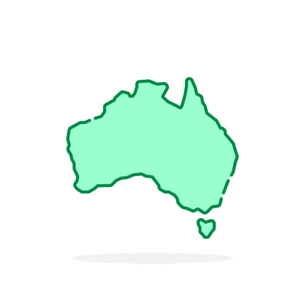 green cartoon thin line australia icon green cartoon thin line australia icon. stroke flat style trend modern graphic art design isolated on white background. concept of simple destination for trip or journey in lineart australia cartography map queensland stock illustrations