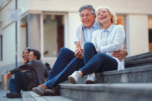 istock Senior active couple in love having fun on the street 861408906