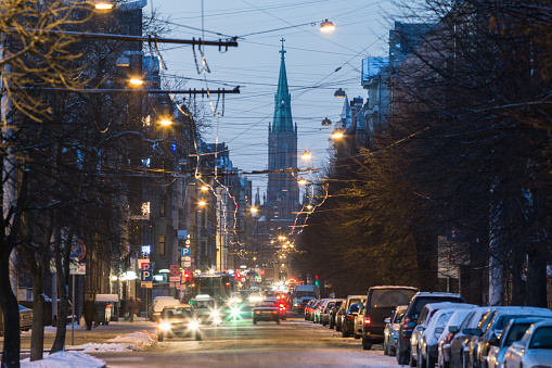 Gertrudes street in Riga in the evening