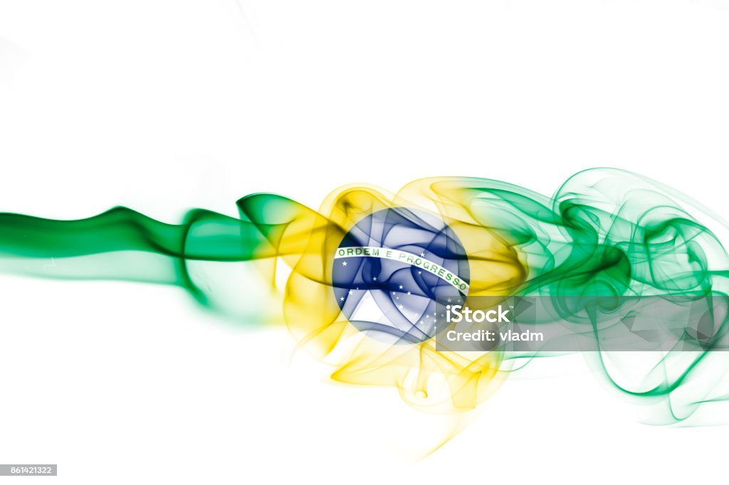 Brazil national smoke flag National smoke flag of Brazil isolated on white background Abstract Stock Photo