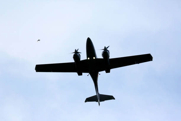 istock twin-engine light aircraft flying in the sky 861427252