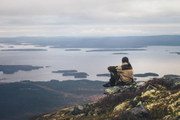 istock Tourist Traveler on the Mountain Peak 861434952