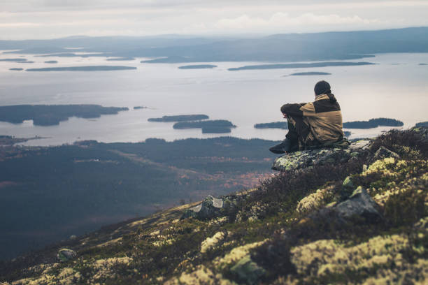 istock Tourist Traveler on the Mountain Peak 861434968