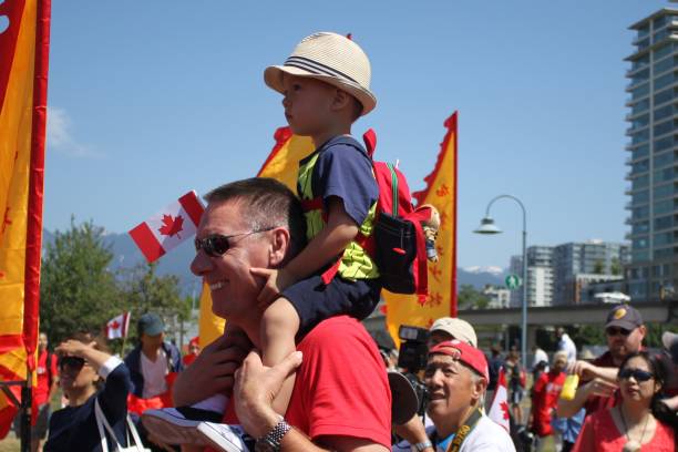 July 1, 2017. Vancouver, Canada. National holiday, Canada Day. Canada 150 Atlantic to Pacific Drumming Celebration. Canada 150 Multi-Cultural Day event, Creekside Park.