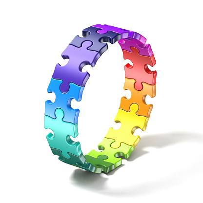 Colorful puzzle ring 3D render illustration isolated on white background