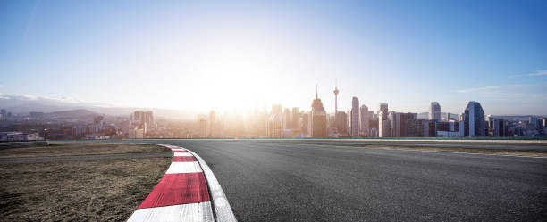 istock empty asphalt road with cityscape of modern city 861474220