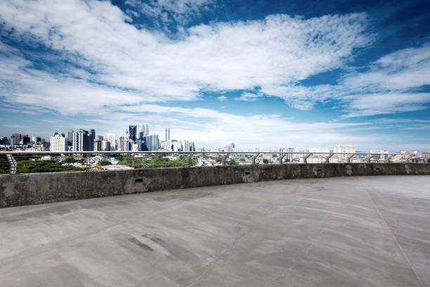 istock empty concrete floor with cityscape of modern city 861477266