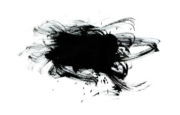 Black paint with brush stroke isolated on white background