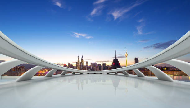istock empty marble floor with cityscape of modern city 861477602