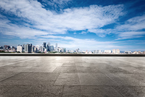 istock empty marble floor with cityscape of modern city 861480140