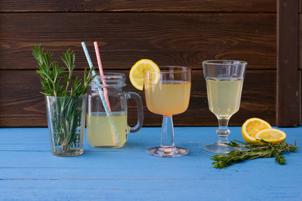 istock Delicious, fresh lemonade in glass goblets 861496764