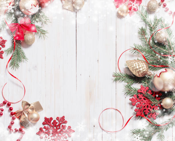 istock Christmas decoration on white wooden background 861505070