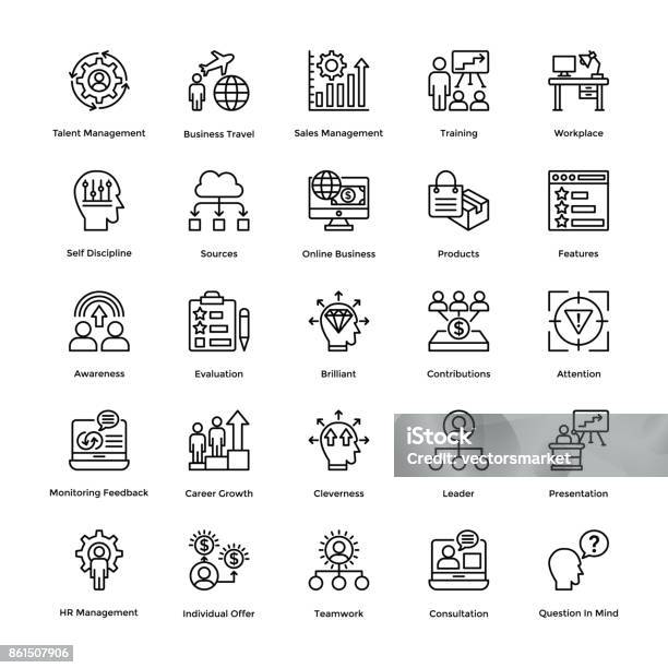 Project Management Line Vector Icons Set 17 Stock Illustration - Download Image Now - Self-discipline, Shareholder, Intelligence