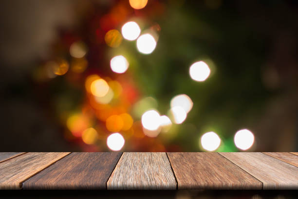 istock Blank wooden table on front blurred bokeh light background 861508296