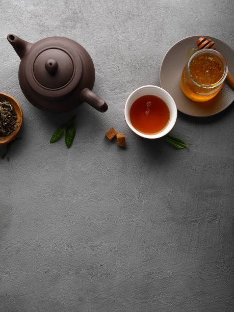 istock Tea setting up on gray, food background 861511516