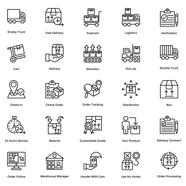 illustrations, cliparts, dessins animés et icônes de prestation logistique vector icons set 7 - overnight delivery illustrations