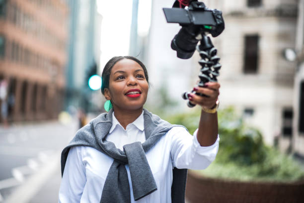 istock Businesswoman vlogging in London 861521564
