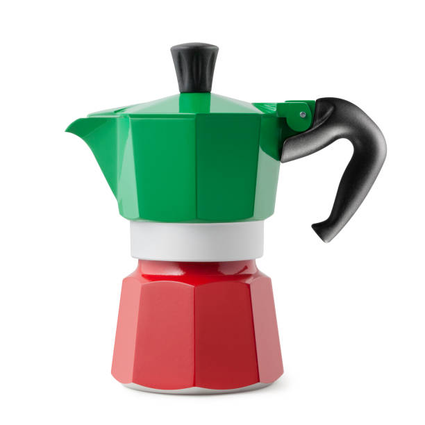 diseño italiano. caffè moka con los colores de la bandera italiana. - pausa caffè fotografías e imágenes de stock