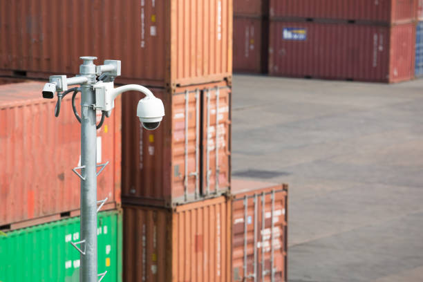 Closeup of traffic security camera surveillance (CCTV) on the port Import, Export,Logistic