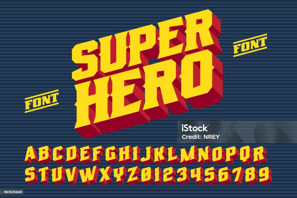 スーパー ヒーロー 3D ビンテージ文字 - 書体のロイヤリティフリーベクトルアート