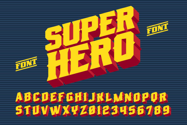 SuperHero 3D vintage letters SuperHero font. 3D vintage alphabet letters. Vector retro illustration superhero patterns stock illustrations