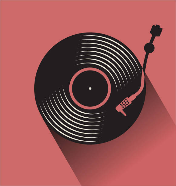 illustrazioni stock, clip art, cartoni animati e icone di tendenza di illustrazione vettoriale del concept flat del disco in vinile nero - disco dancing