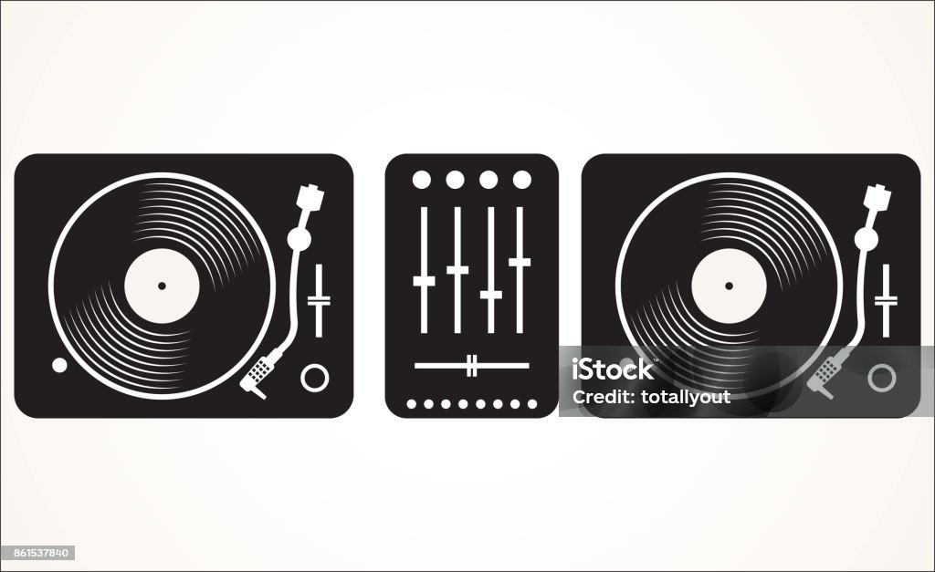 Simple black and white dj mixing turntable set vector illustration Turntable stock vector