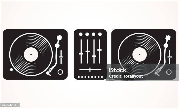 Simple Black And White Dj Mixing Turntable Set Vector Illustration Stock Illustration - Download Image Now