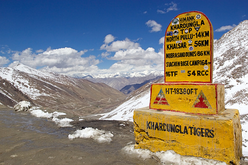 Khardung Pass in Ladakh, India. The Khardung Pass is the higest vehicle accessible pass in the world.