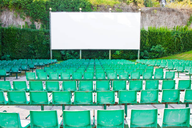 istock Outdoor cinema with white projection screen 861538988