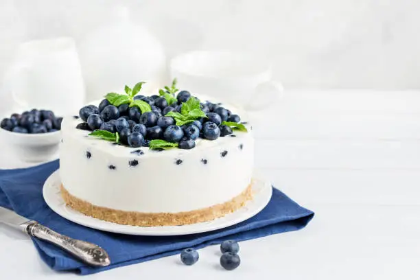 Photo of delicious no baked cheesecake with fresh blueberry
