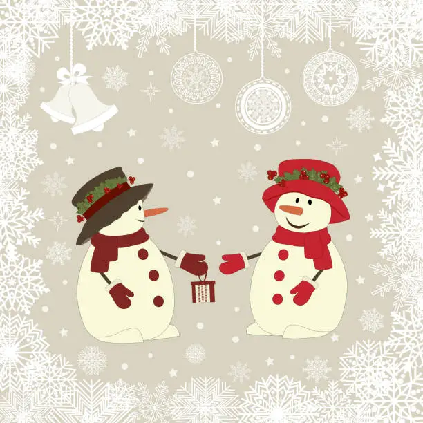 Vector illustration of Christmas card a snowman