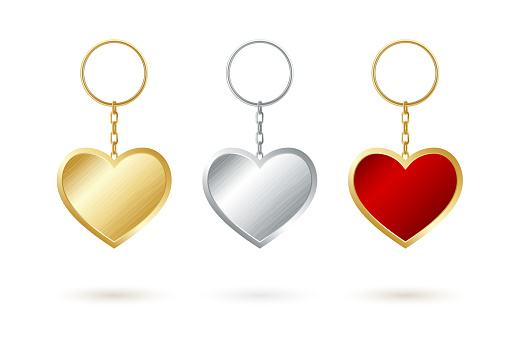 Heart shape keychain collection. Golden,silver and red keyholders.