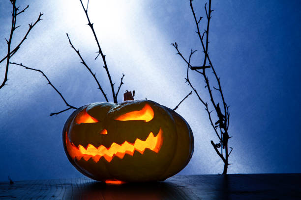istock Halloween pumpkin in a scenic night 861566054