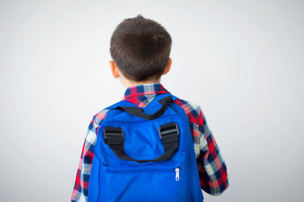 Little student boy on isolated background