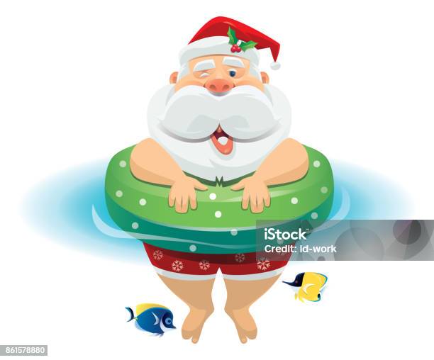 Happy Santa Claus In Buoy Stock Illustration - Download Image Now - Santa Claus, Humor, Christmas