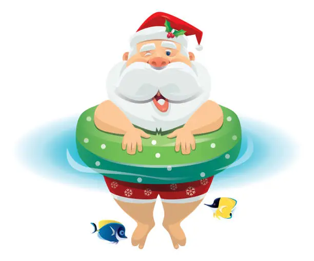 Vector illustration of happy santa claus in buoy