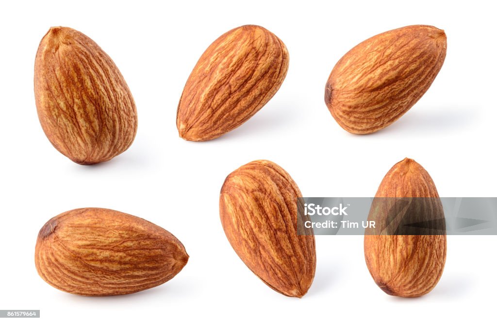 Amande isolé. Amandes sur blanc. Collection. Tracé de détourage. - Photo de Amande libre de droits