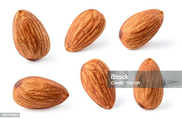 Almond Isolated Almonds On White Collection Clipping Path Stock Photo - Download Image Now