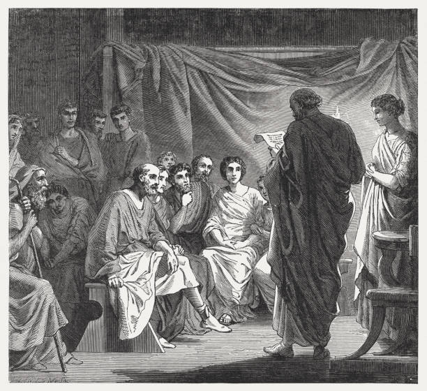 wśród pierwszych chrześcijan czyta się list od pawła - ancient rome stock illustrations