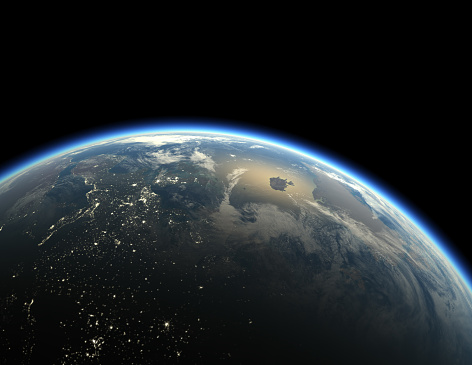 Earth on black background , copy space , 3d render , Elements of this image furnished by NASA