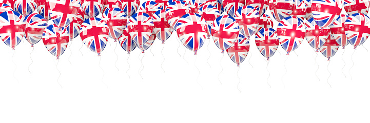Balloons frame with flag of united kingdom isolated on white. 3D illustration