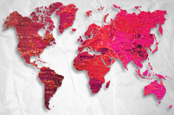 istock World map made with artistic oil colors on fabric background. 861595756