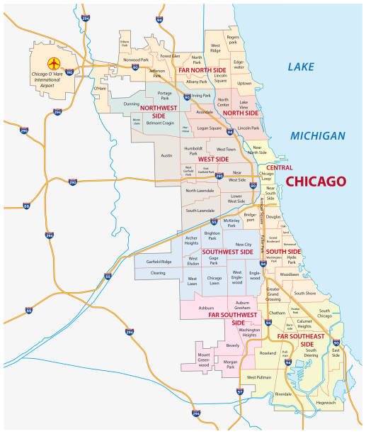 chicago, Illinois community map chicago, Illinois community vector map chicago stock illustrations