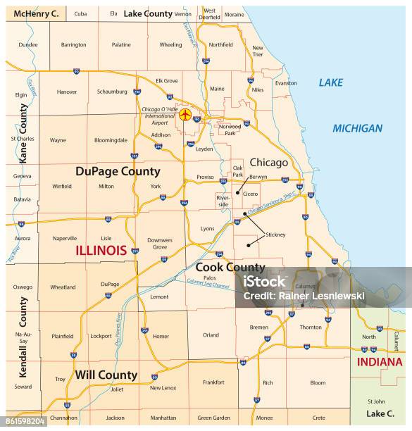 Greater Chicago Illinois Map Stock Illustration - Download Image Now - Map, Illinois, Chicago - Illinois