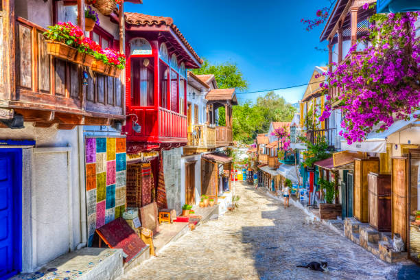 the old streets of kas town in turkey - província de antália imagens e fotografias de stock