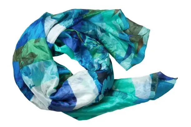 green and blue silk headscarf isolated on white background