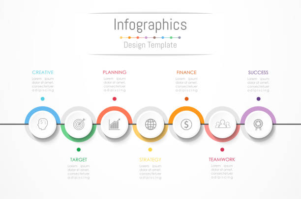 ilustraciones, imágenes clip art, dibujos animados e iconos de stock de elementos de diseño de infografía para que sus datos de negocio con 7 opciones, piezas, medidas, plazos o procesos. ilustración de vector. - 6 7 años