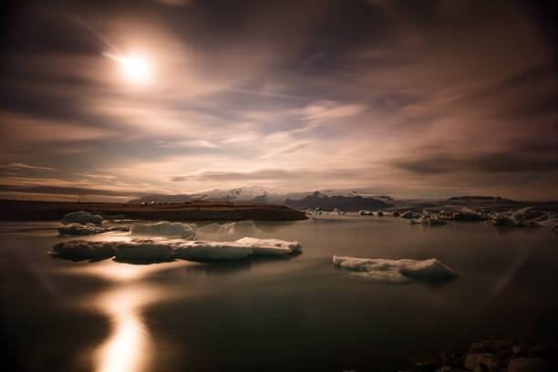 idyllic scene of the icebergs floating on the water in Iceland on Jokulsarlon lagoon